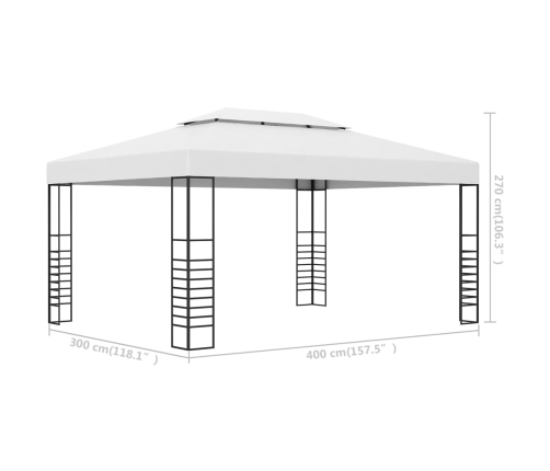 Cenador de jardín acero recubrimiento polvo blanco 4x3x2,7 m