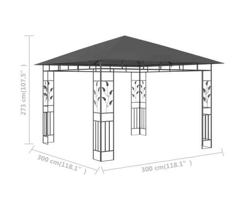 Cenador con mosquitera gris antracita 3x3x2,73 m 180 g/m²