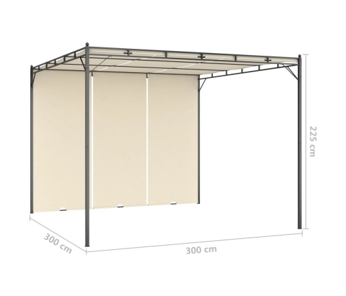 Cenador de jardín con cortina lateral color crema 3x3x2,25 m