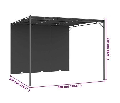 Cenador de jardín con cortina lateral gris antracita 3x3x2,25 m