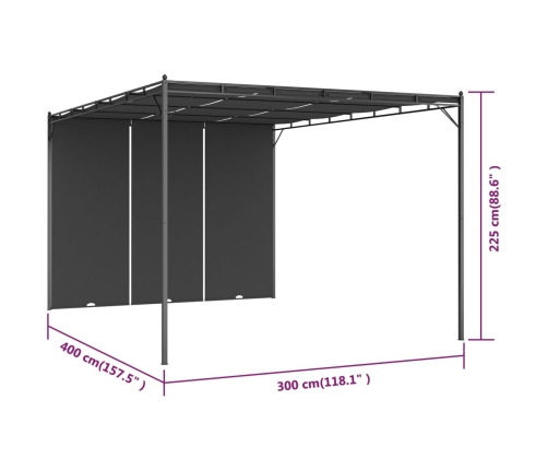 Cenador de jardín con cortina lateral gris antracita 4x3x2,25 m