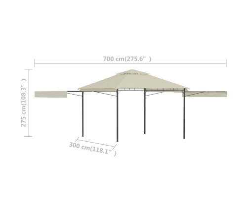 Cenador con tejado doble extensible crema 3x3x2,75m 180g/m²