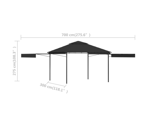 Cenador con tejado doble extensible antracita 3x3x2,75m 180g/m²