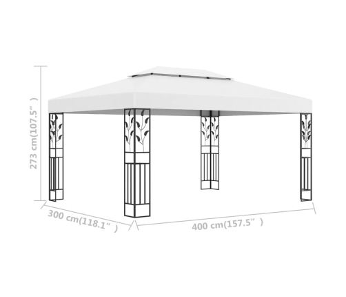 Cenador con doble techo blanco 3x4 m