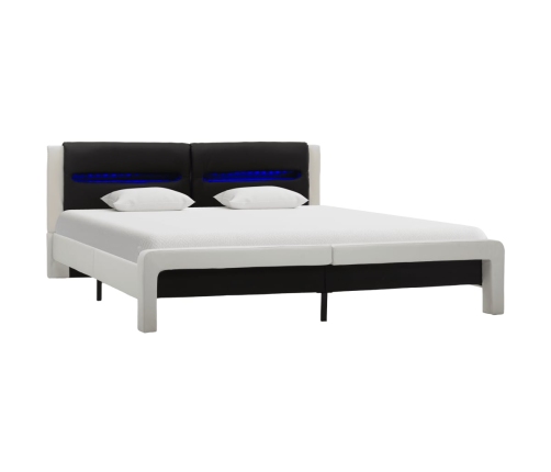 Estructura cama con LED cuero sintético blanco negro 180x200 cm