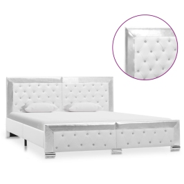 Estructura de cama de cuero sintético blanco 160x200 cm