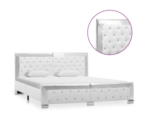 Estructura de cama de cuero sintético blanco 160x200 cm