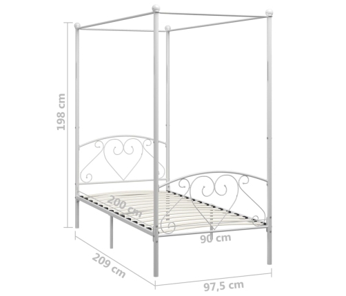 Estructura de cama con dosel sin colchón metal blanco 90x200 cm