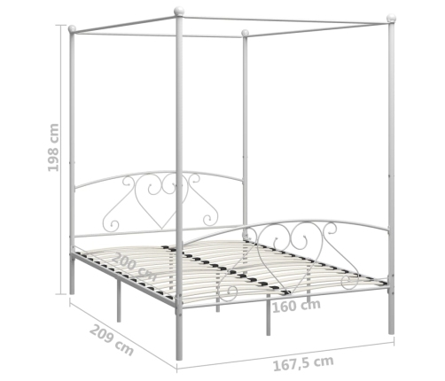 Estructura de cama con dosel metal blanco 160x200 cm