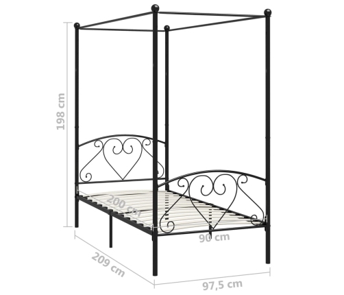 vidaXL Estructura de cama con dosel metal negro 90x200 cm