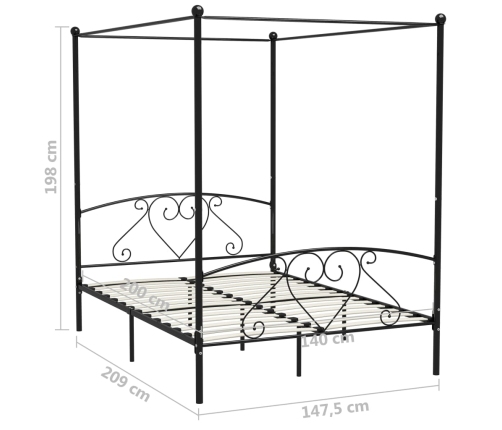 Estructura cama con dosel sin colchón metal negro 140x200 cm