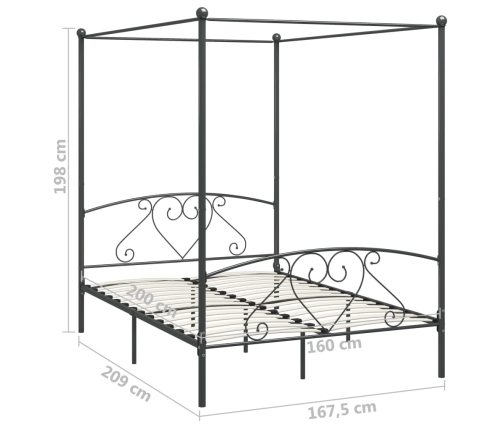 Estructura cama con dosel sin colchón metal gris 160x200 cm