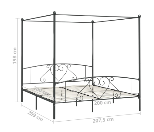 vidaXL Estructura de cama con dosel metal gris 200x200 cm