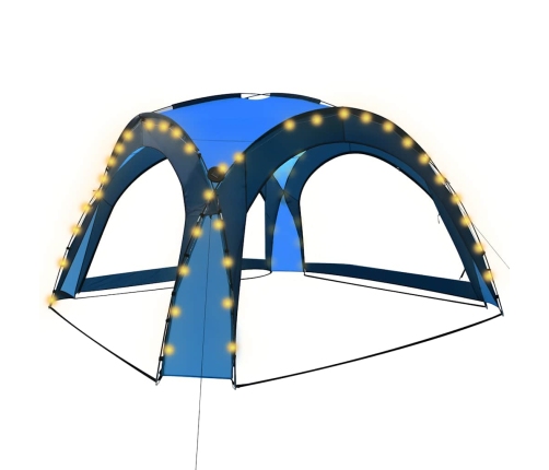 Carpa de fiesta con LED y 4 paredes laterales azul 3,6x3,6x2,3m