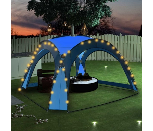 Carpa de fiesta con LED y 4 paredes laterales azul 3,6x3,6x2,3m