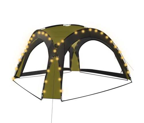 Carpa de fiesta con LED 4 paredes laterales verde 3,6x3,6x2,3 m