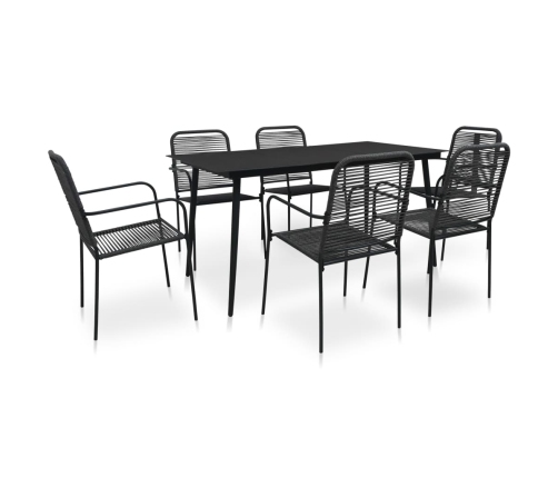 Set de comedor de jardín 7 pzas cuerda de algodón y acero negro
