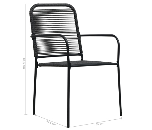 Set de comedor de jardín 7 pzas cuerda de algodón y acero negro