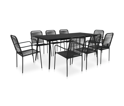 Set de comedor de jardín 9 pzas cuerda de algodón y acero negro