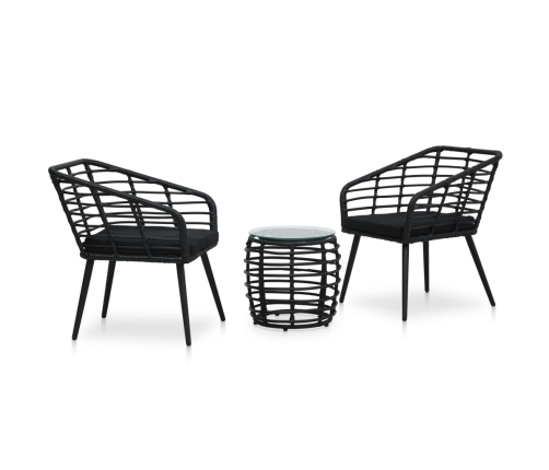 Set de mesa y sillas de jardín 3 piezas ratán sintético negro