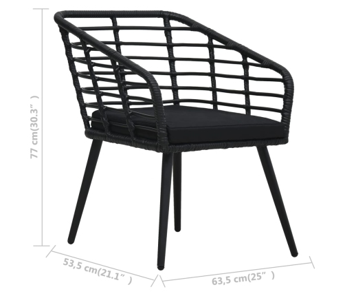 Set de mesa y sillas de jardín 3 piezas ratán sintético negro