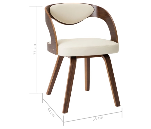 Sillas de comedor 4 uds madera curvada y cuero sintético crema