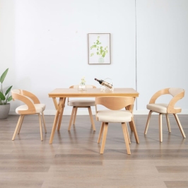 Sillas de comedor 4 uds madera curvada y cuero sintético crema