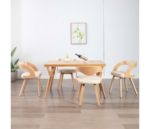 Sillas de comedor 4 uds madera curvada y cuero sintético crema