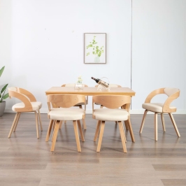 Sillas de comedor 6 uds madera curvada y cuero sintético crema