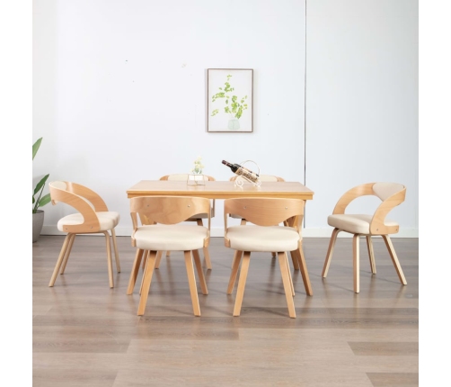 Sillas de comedor 6 uds madera curvada y cuero sintético crema