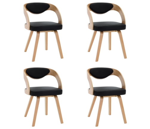 Sillas de comedor 4 uds madera curvada cuero sintético negro