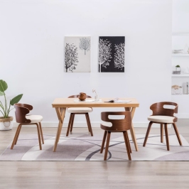 Sillas de comedor 4 uds madera curvada y cuero sintético crema