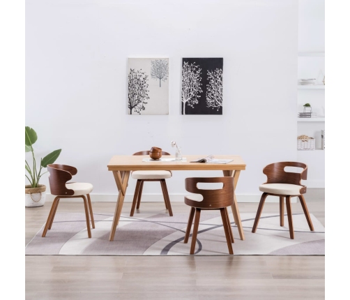 Sillas de comedor 4 uds madera curvada y cuero sintético crema