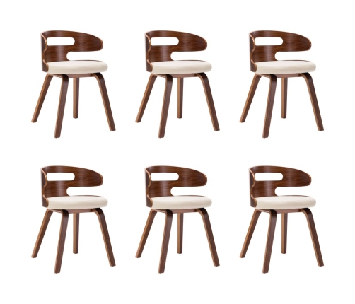 Sillas de comedor 6 uds madera curvada y cuero sintético crema