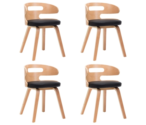 Sillas de comedor 4 uds madera curvada cuero sintético negro