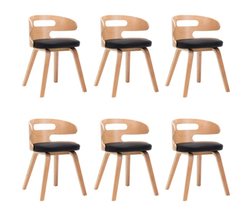 Sillas de comedor 6 unidades madera y cuero sintético negro