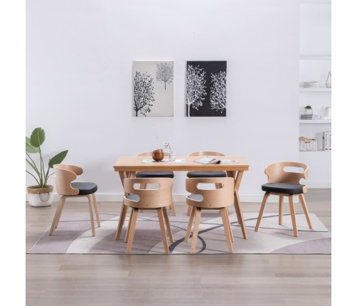 Sillas de comedor 6 unidades madera y cuero sintético negro