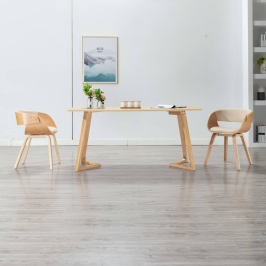 Sillas de comedor 2 uds madera curvada y cuero sintético crema