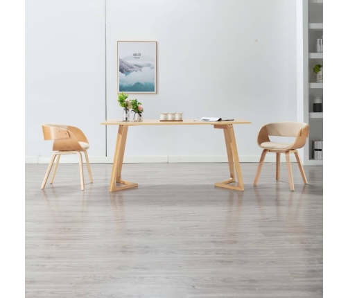 Sillas de comedor 2 uds madera curvada y cuero sintético crema