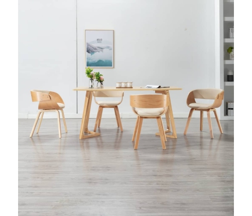 Sillas de comedor 4 uds madera curvada y cuero sintético crema