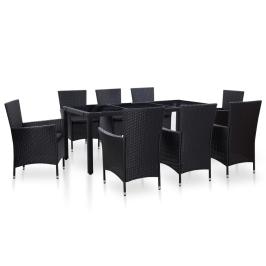 Juego de comedor de jardín 9 piezas ratán sintético negro
