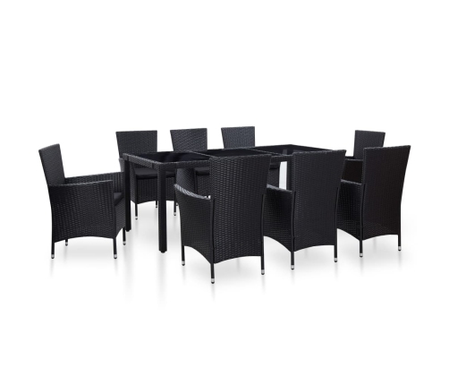 Juego de comedor de jardín 9 piezas ratán sintético negro