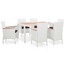 Juego de comedor de jardín 7 piezas ratán sintético blanco