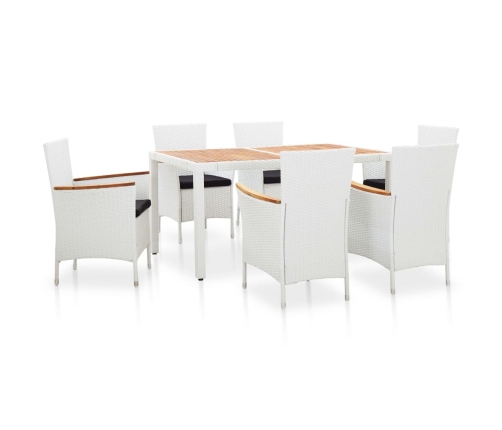 Juego de comedor de jardín 7 piezas ratán sintético blanco