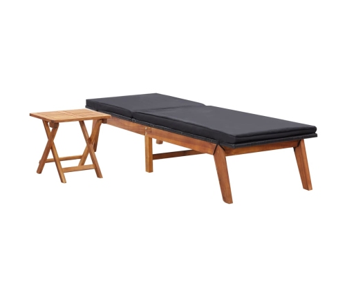 Tumbona con mesa ratán sintético y madera maciza de acacia