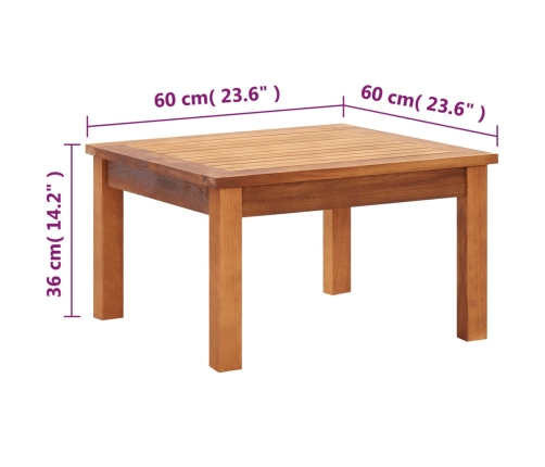 vidaXL Mesa de centro de jardín madera maciza de acacia 60x60x36 cm