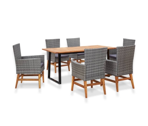 Set comedor jardín 7 pzas ratán sintético y madera acacia gris