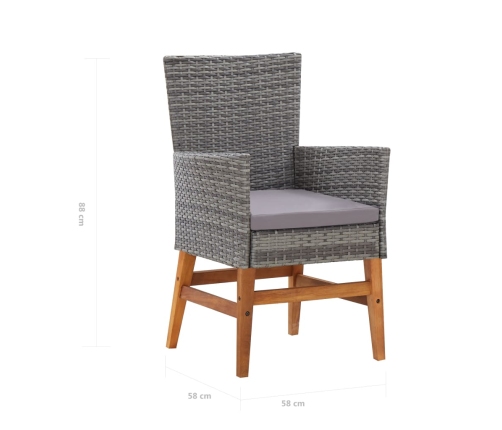 Set comedor jardín 7 pzas ratán sintético y madera acacia gris