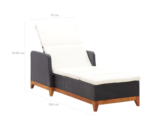 vidaXL Tumbona de ratán sintético y madera maciza de acacia negro