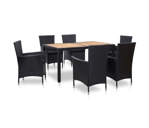 Set comedor de jardín 7 piezas y cojines ratán sintético negro